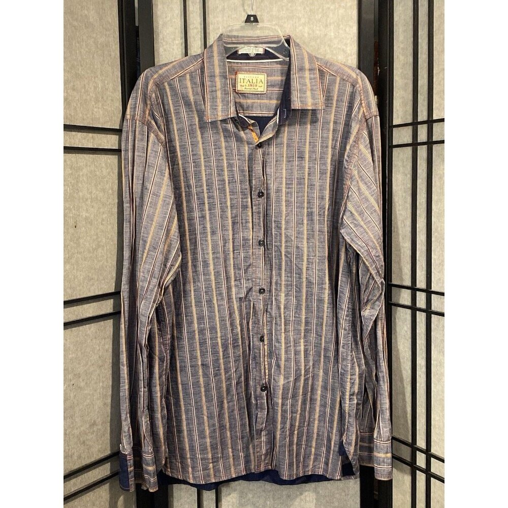 Vintage Italia Reserved Stock Cotton Acid Washed Blue Striped Men's 2XL LINED